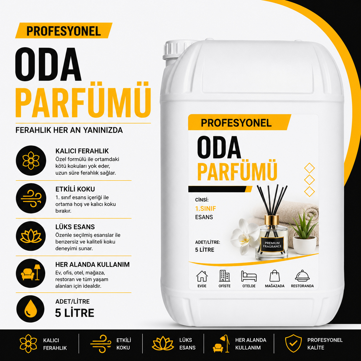 Profesyonel Oda Parfümü - 1.Sınıf Esans - Koli içi adeti 5 Lt