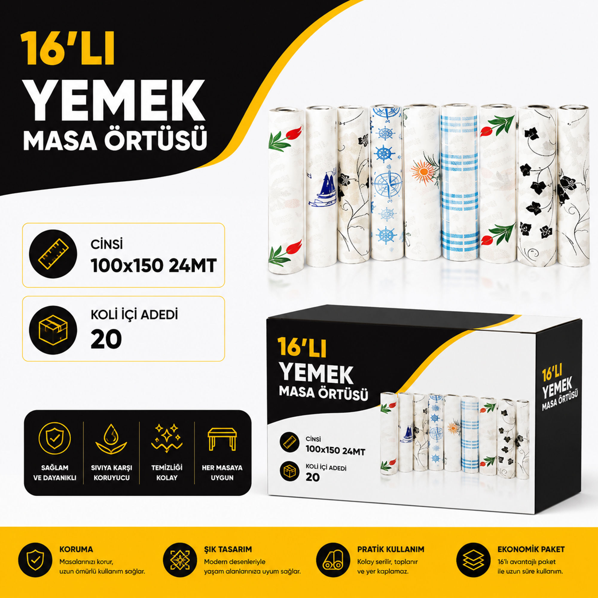 16'lı Yemek Masa Örtüsü - 100x150 24Metre - Koli içi adedi 20
