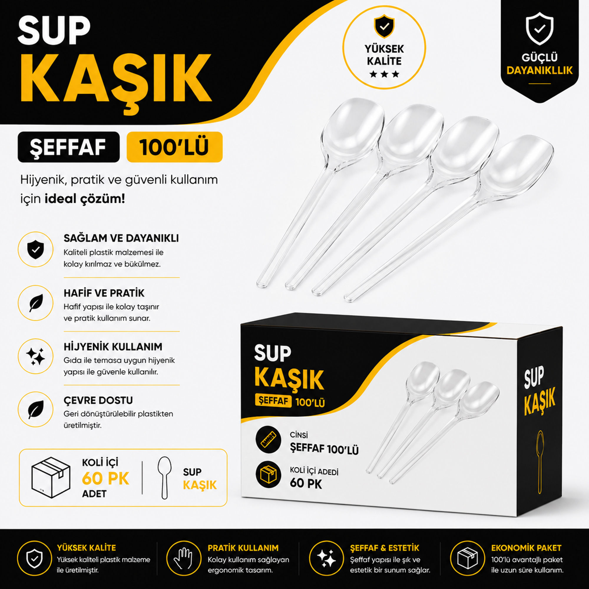 Sup Kaşık - Şeffaf 100'lü - Koli içi adedi 60 PK
