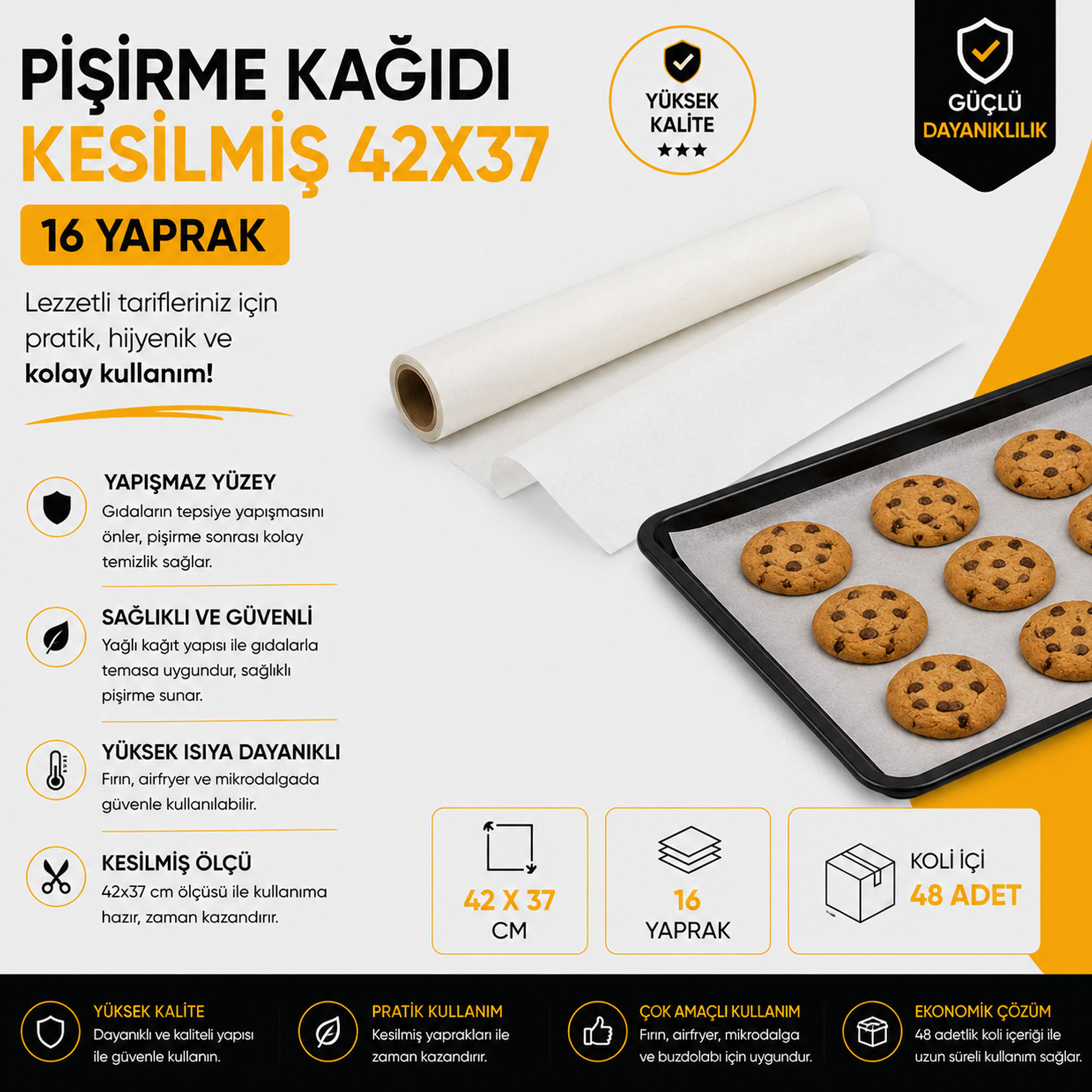Pişirme Kağıdı Kesilmiş 42x37 - 16 yaprak - Koli içi adedi 48 adet