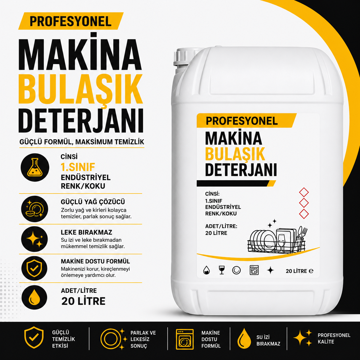 Profesyonel Makina Bulaşık Deterjanı - 1.Sınıf End. Renk/Koku - Koli içi 20 Lt