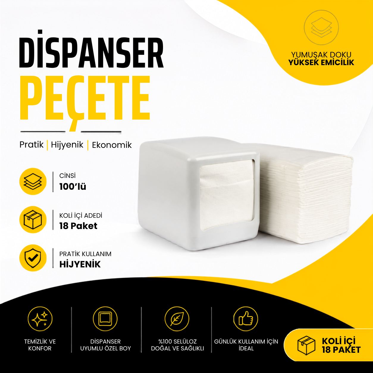 Dispanser Peçete - 100'lü - Koli içi adeti 18 Paket