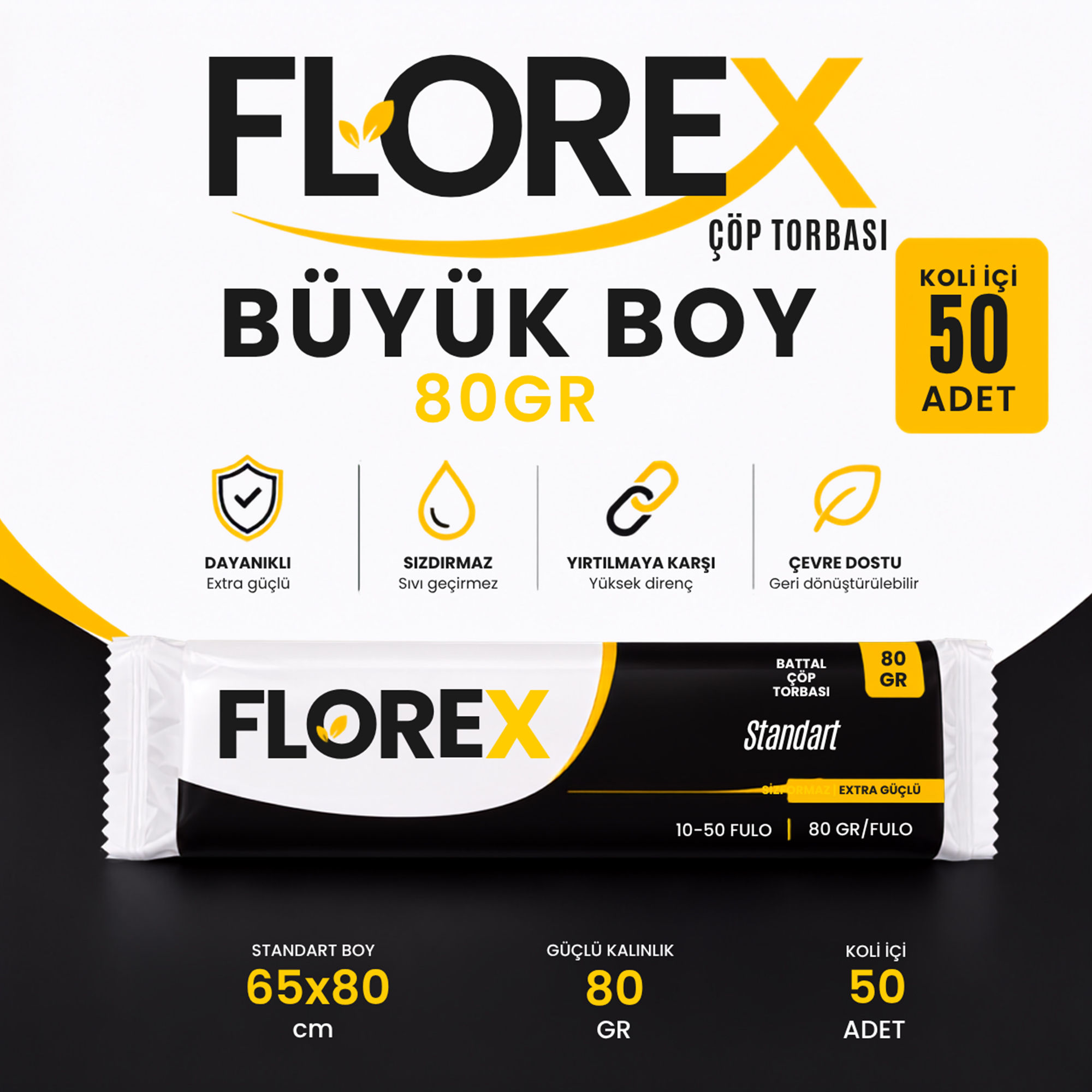 Standart Büyük Boy Çöp Torbası - 80 GR - 65x80 - Koli İçi Adedi 50