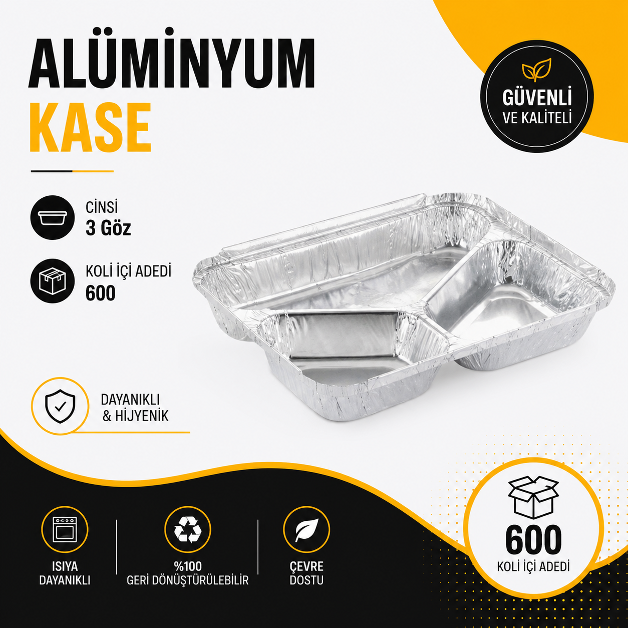 Alüminyum Kase 3 Göz - Koli içi adeti 600