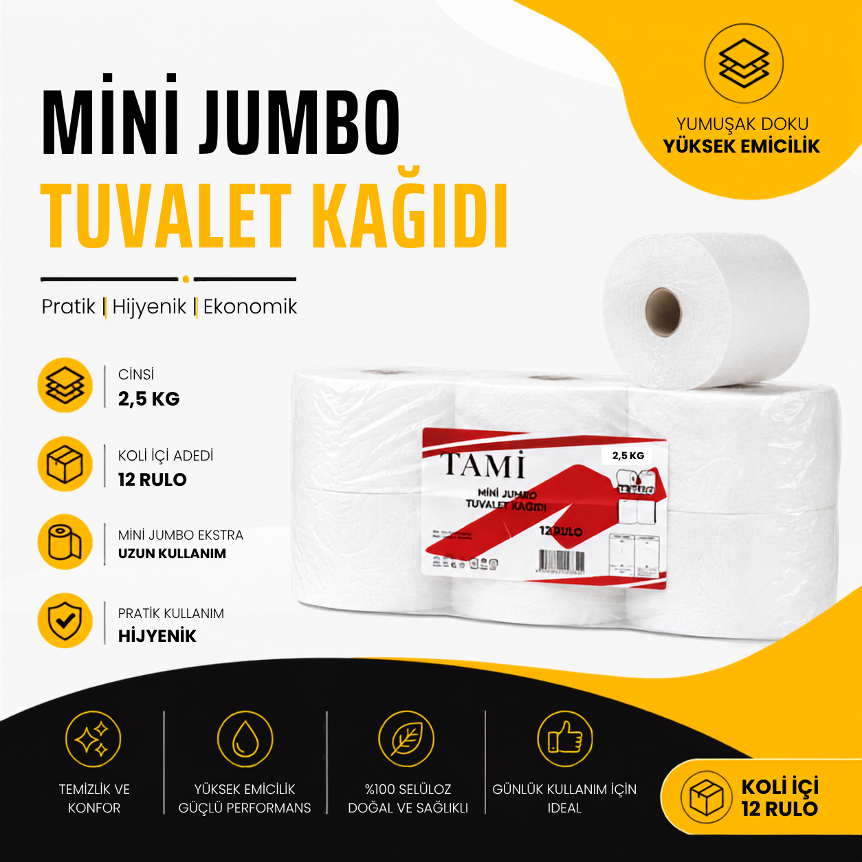 Mini Jumbo Tuvalet Kağıdı - 2,5 Kg - Koli içi adeti 12 Rulo