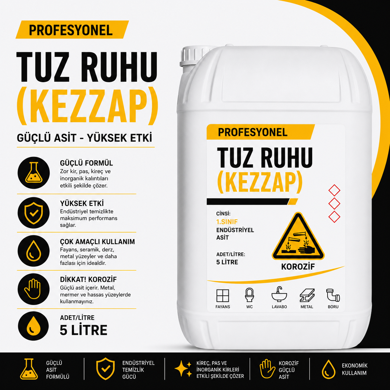 Tuz Ruhu (Kezzap) - 1.Sınıf End. Asit - Koli içi adeti 5 Lt