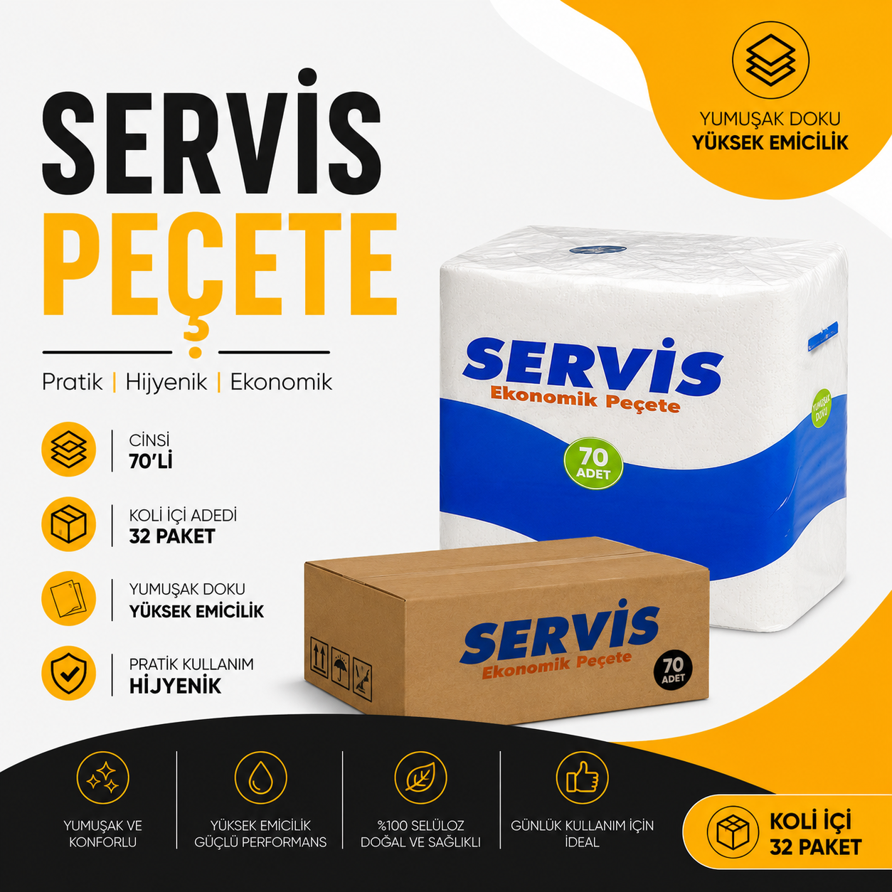 Servis Peçete - 70'li - Koli içi adeti 32 Paket