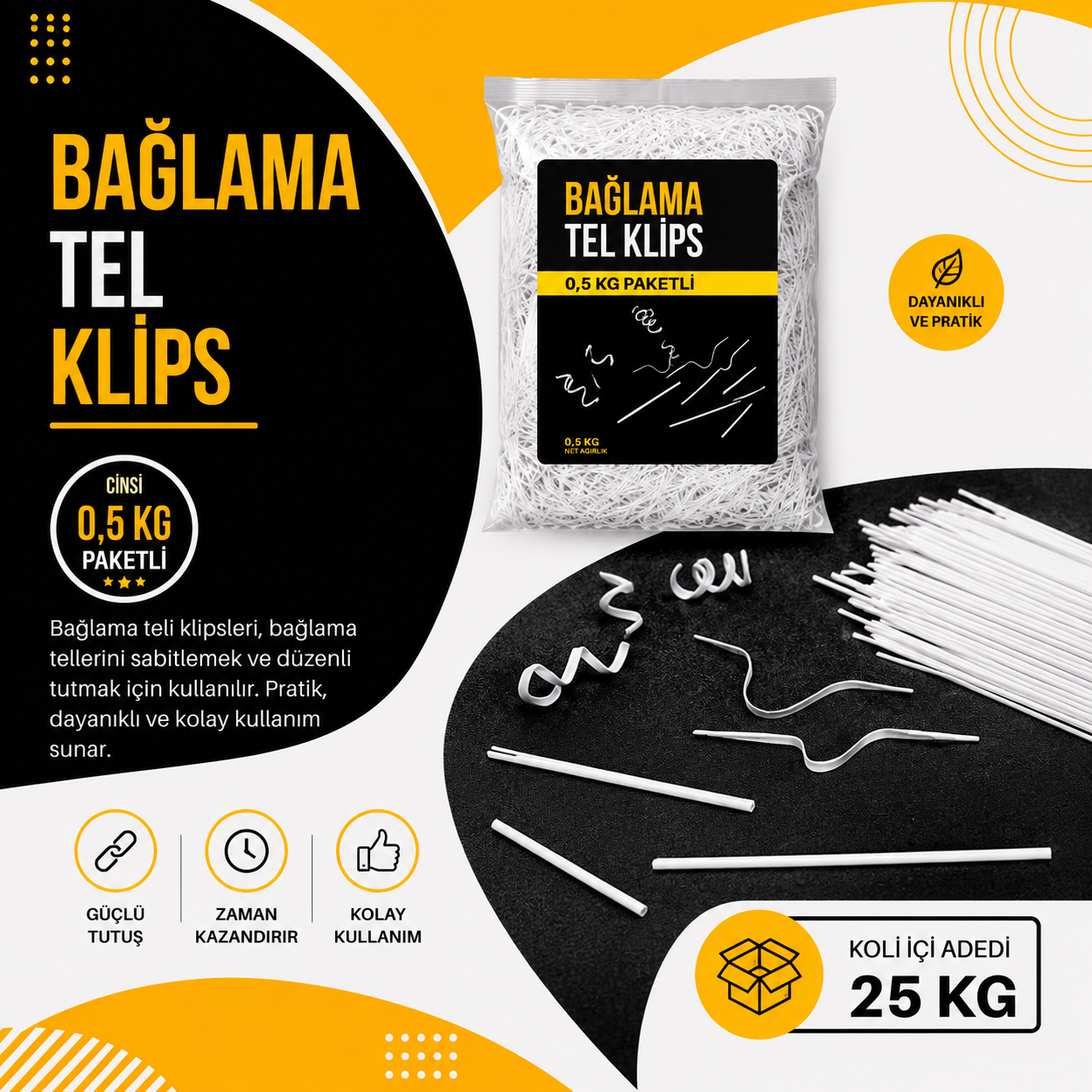 Bağlama Tel Klips - 0,5 Kg Paketli - Koli içiadeti 25 Kg