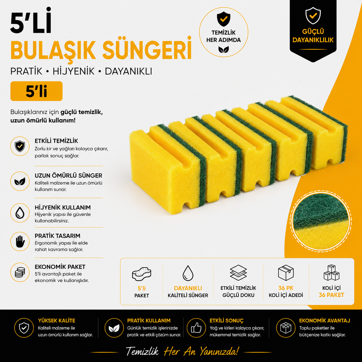 5'li Bulaşık Süngeri - Koli içi adeti 36 PK