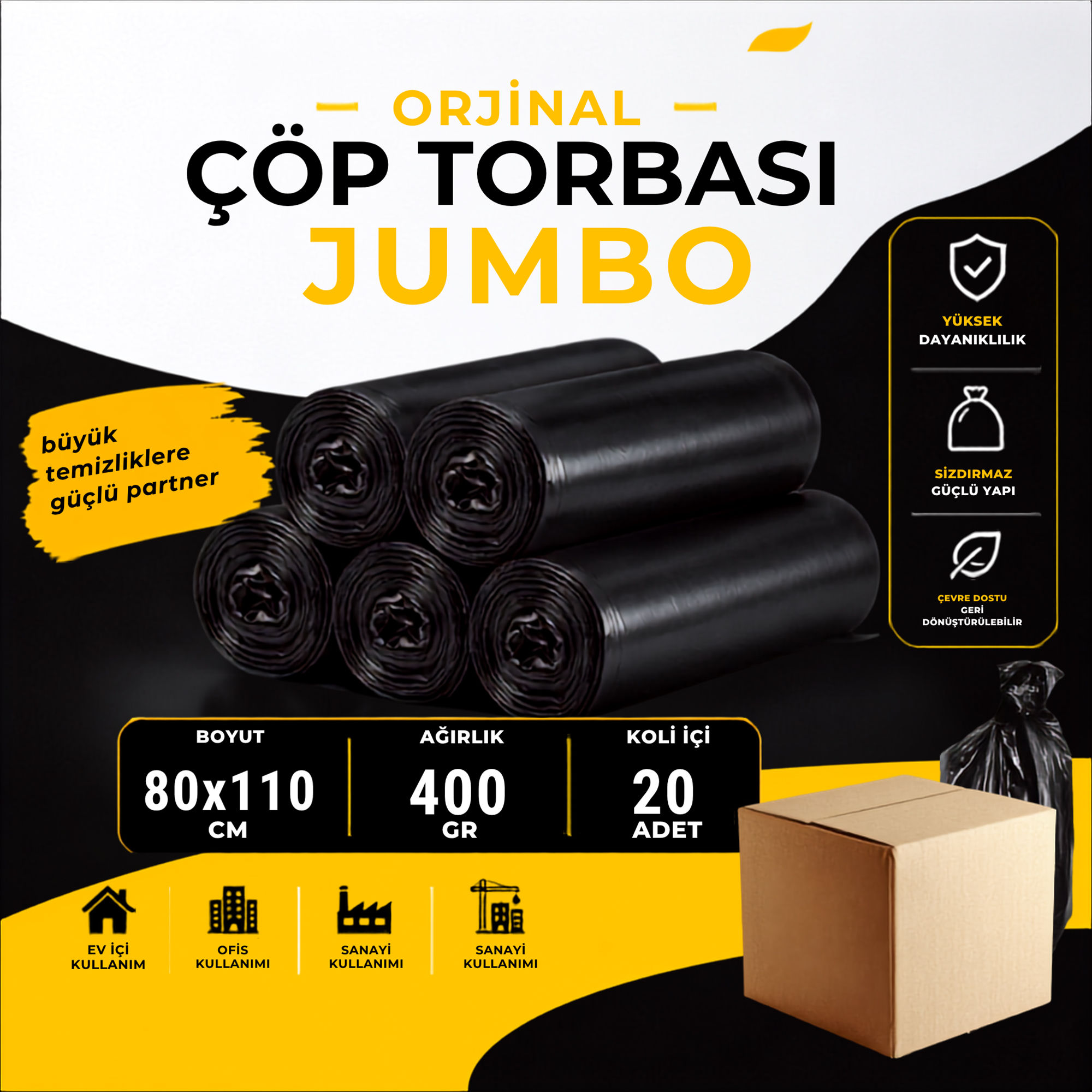 Duran Jumbo Çöp Torbası - 80x110
