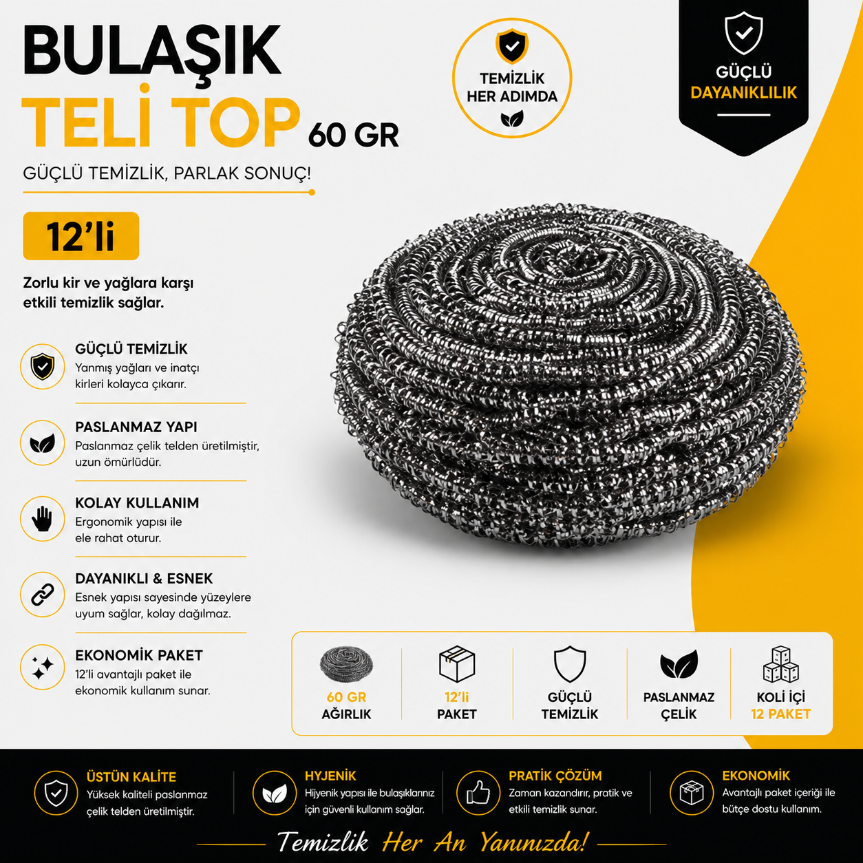 Bulaşık Teli Top 60 Gr - 12'li