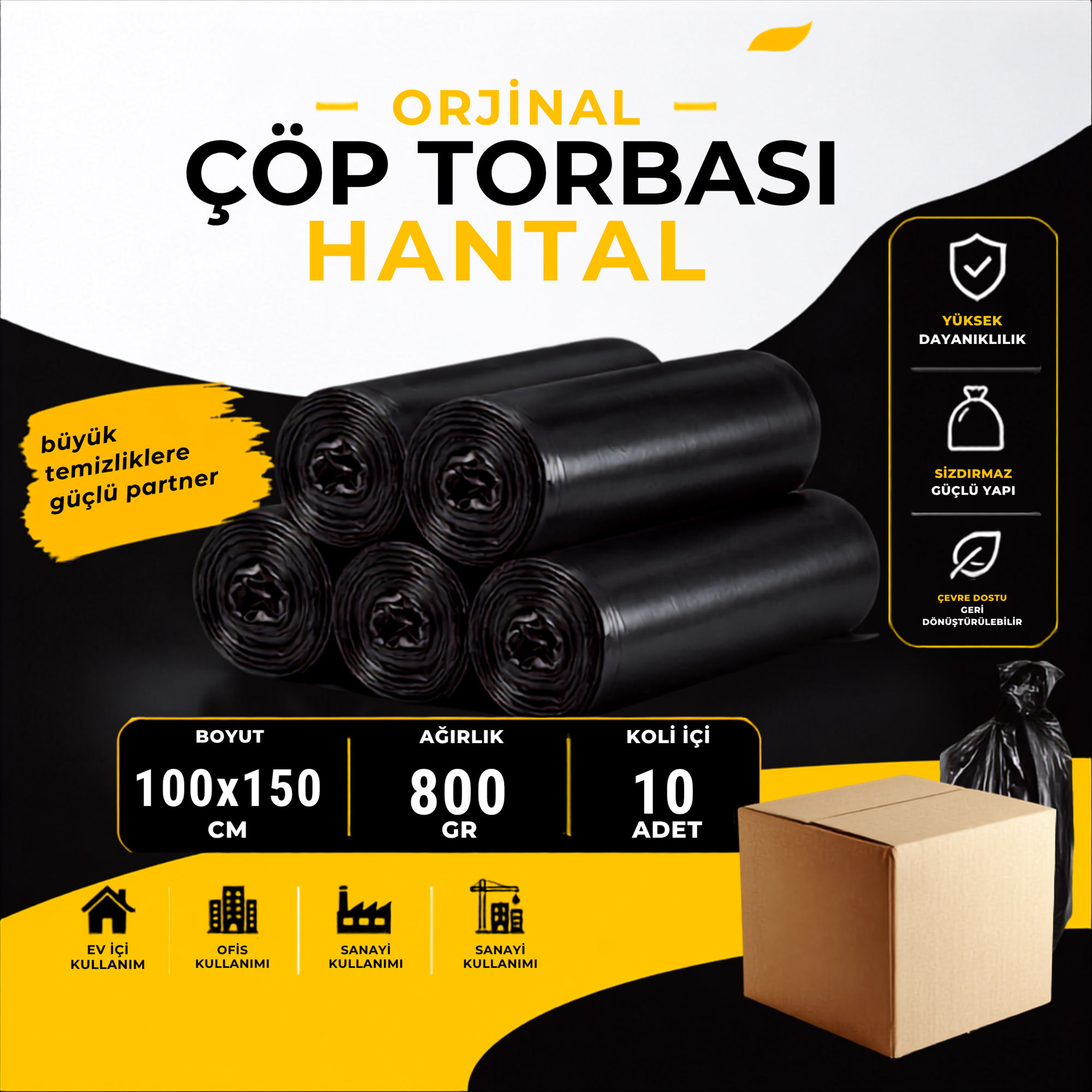 Hantal Çöp torbası - 100x150 - 800 GR - Kutu İçi Adedi 10