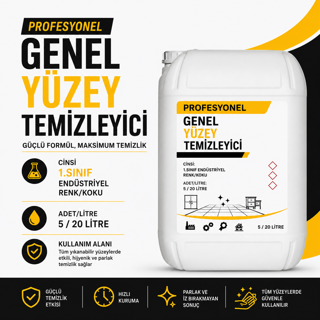Profesyonel Genel Yüzey Temizleyici - 1.Sınıf End. Renk/Koku - Koli içi 5/20 Lt
