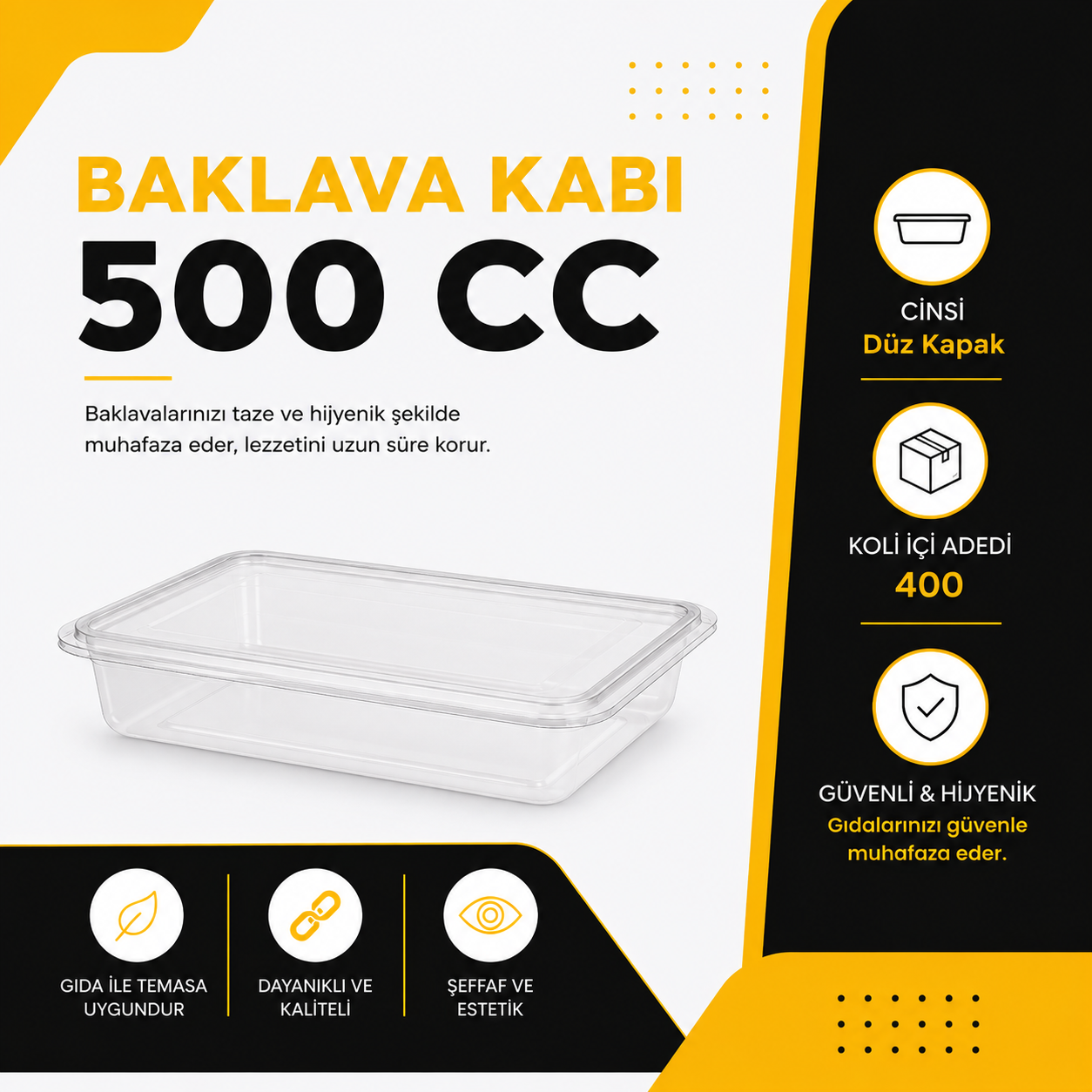 Baklava Kabı 500 CC - Düz Kapak - Koli içi adeti 400