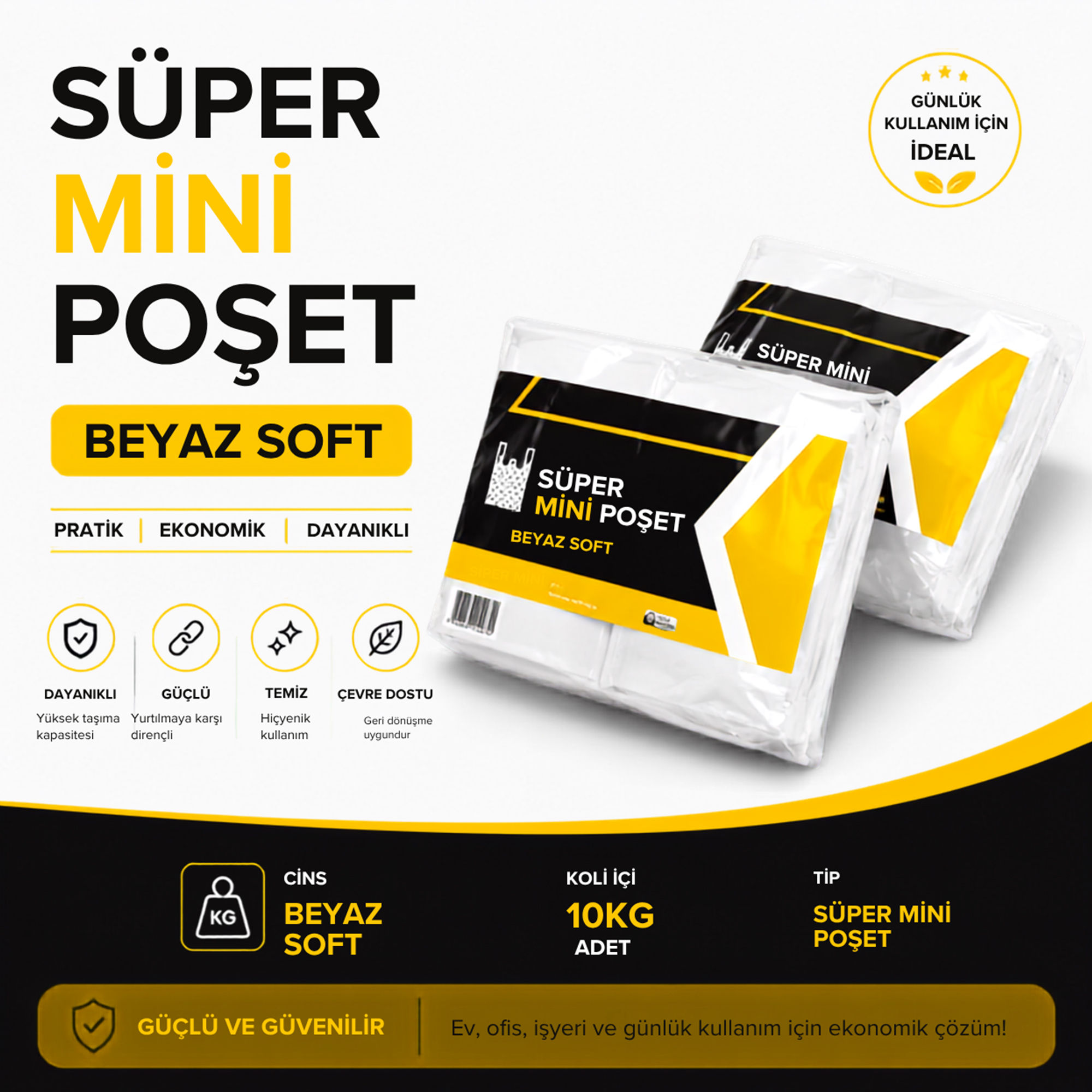 Naksan Süper Mini Poşet - Beyaz Soft - Koli İçi Adedi 10 KG