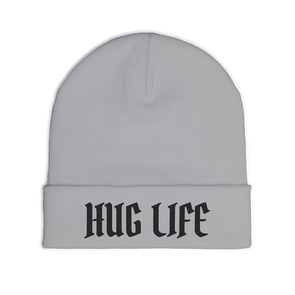 Thumbnail: Hug Life Knit Beanie — Embroidered Cuffed Winter Hat