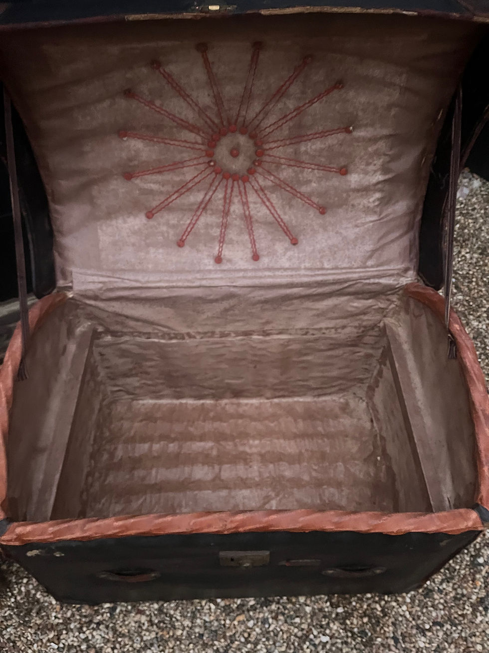 Thumbnail: Victorian Black Canvas Dome Top Travel Trunk / Chest * 2 Available *