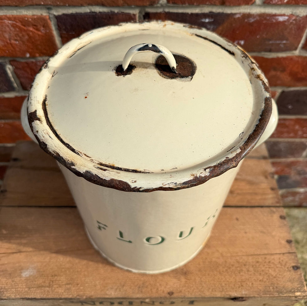 Thumbnail: Cream & Green Vintage Enamel Flour Bin