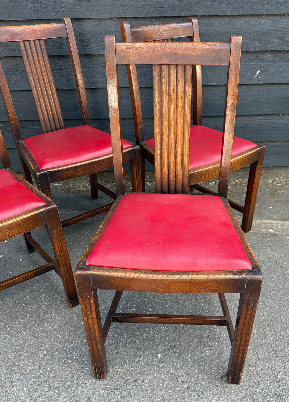 Thumbnail: Set Of Four Sturdy Vintage Oak Dining Chairs
