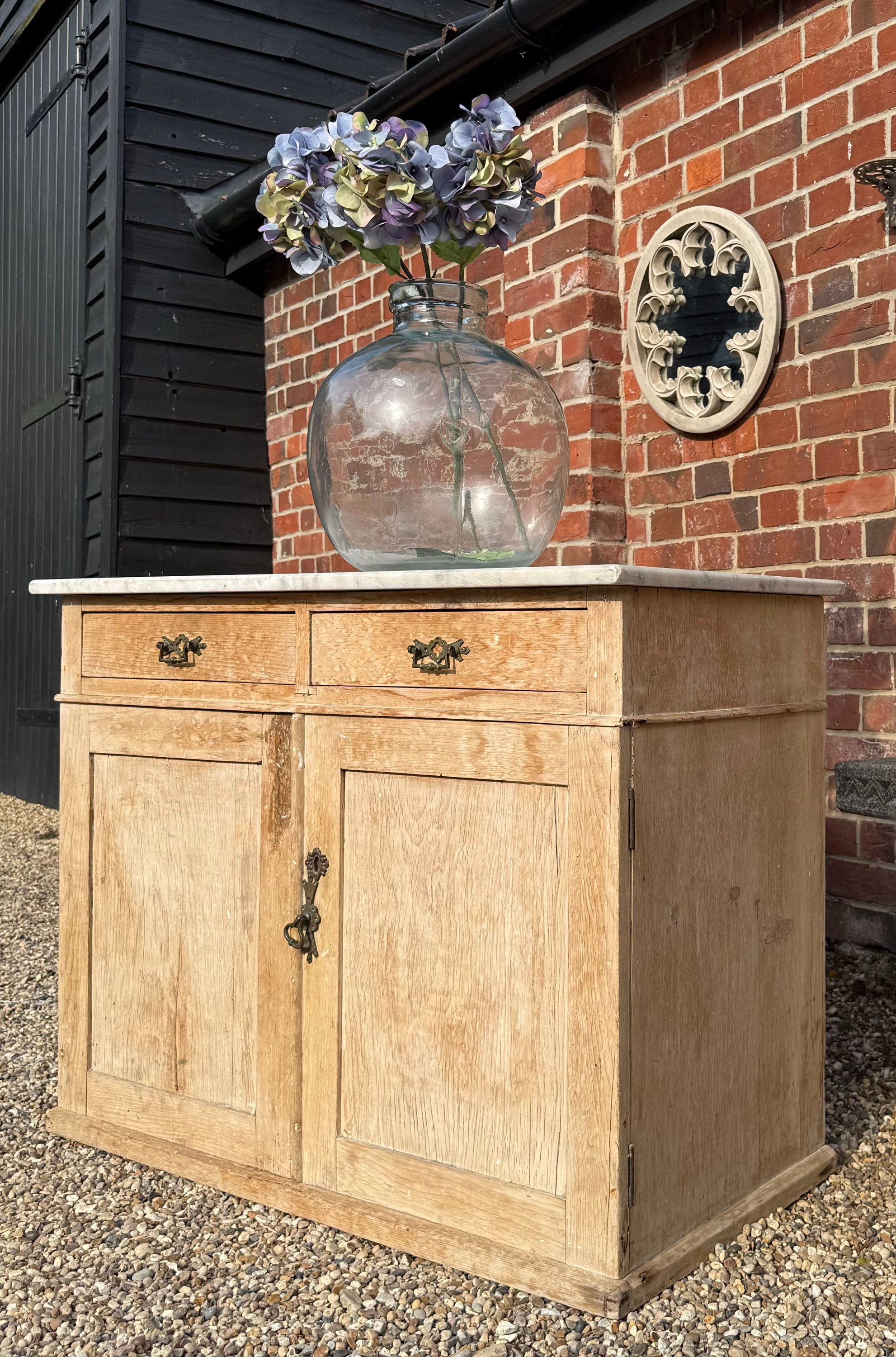 Rustic Old Pine Marble Top Cabinet / Cupboard