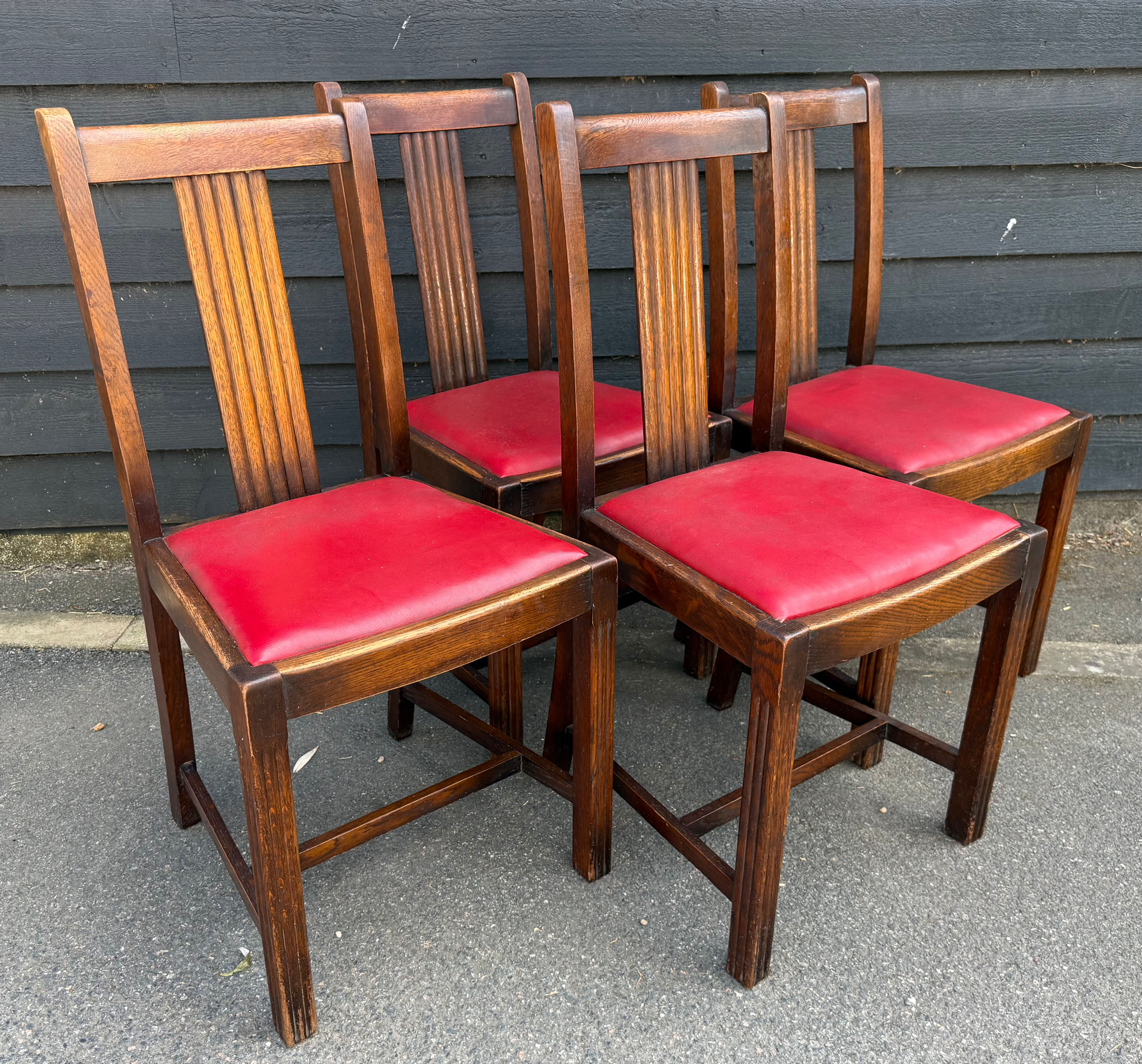 Set Of Four Sturdy Vintage Oak Dining Chairs