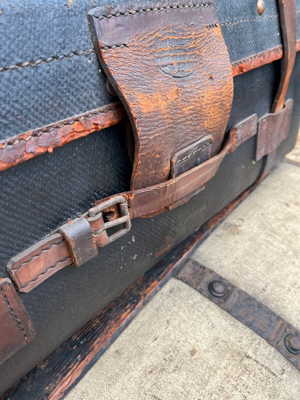 Thumbnail: Victorian Black Canvas & Leather Hill & Millard Travel Trunk / Chest