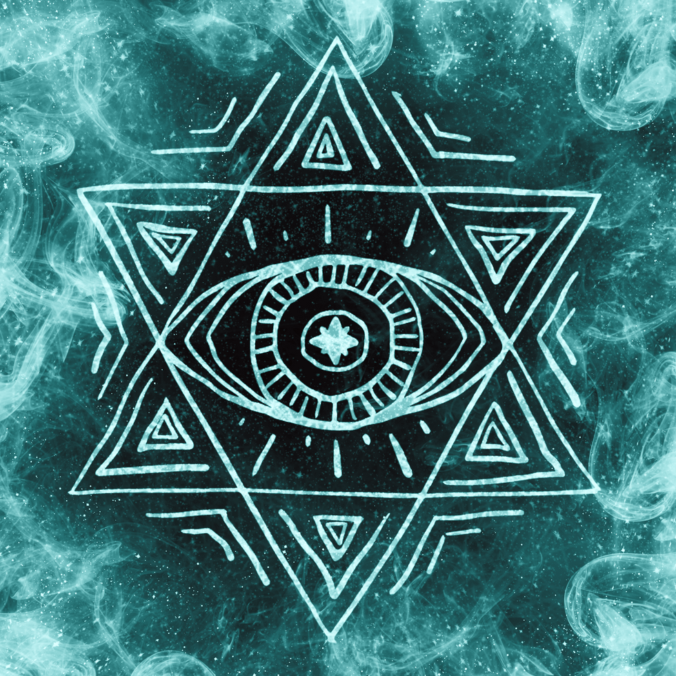 Cleric Skin. Rune with an eye in the middle, all tinted in bright cyan and dark petrol blue