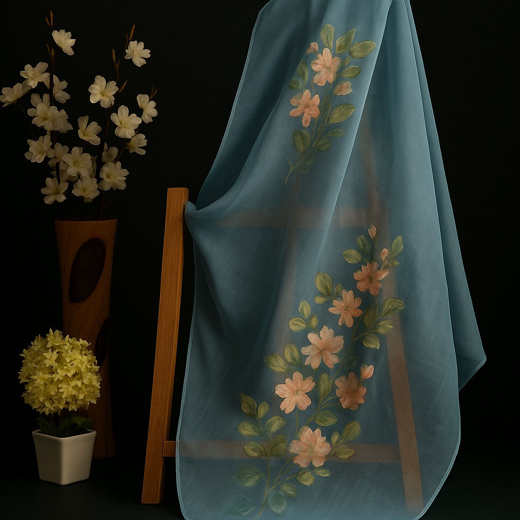Neel Pushp Hand-Painted Dupatta