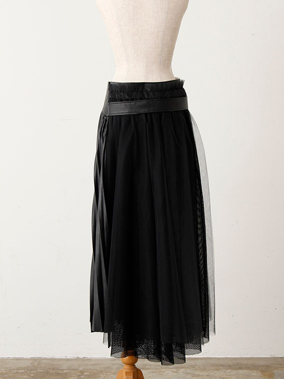 サムネイル： Light leather Side Pleated Tulle Skirt