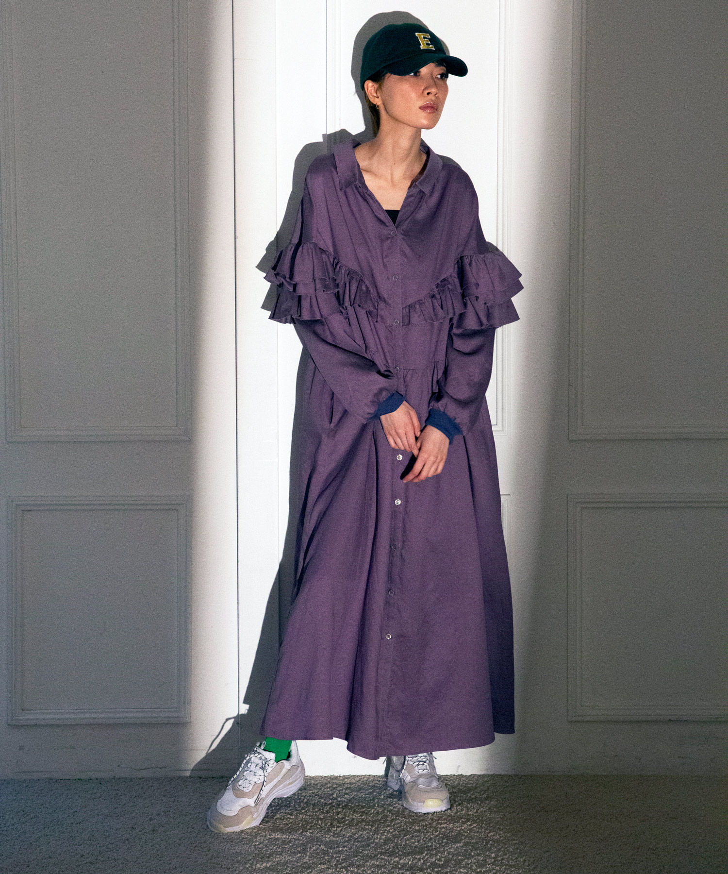 Ruffle frill switching dress