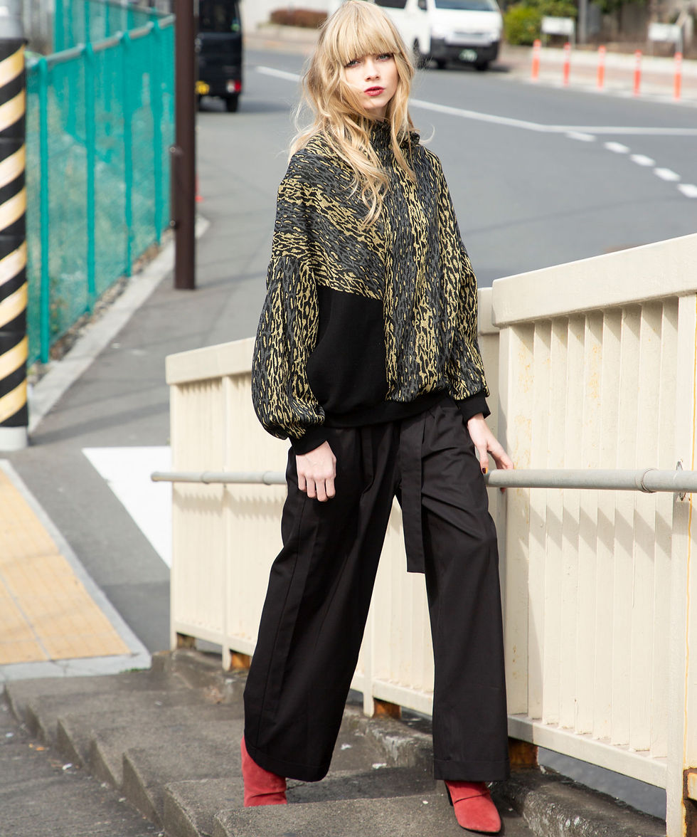 サムネイル： Leopard print bottle neck top(SAMPLE)