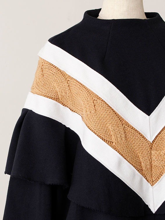 サムネイル： Cable switching French Terry Cape pullover