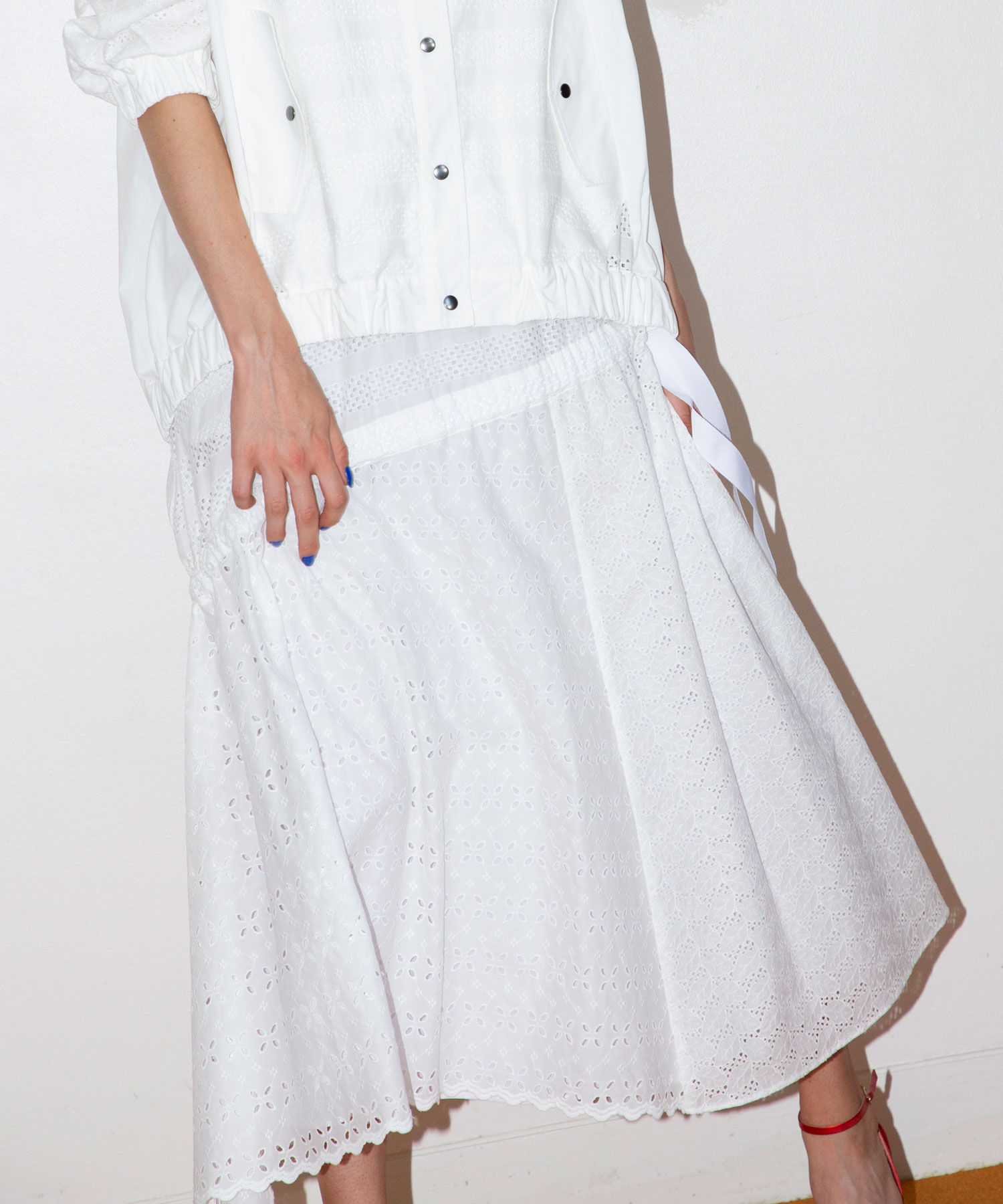 Race mix frill long skirt