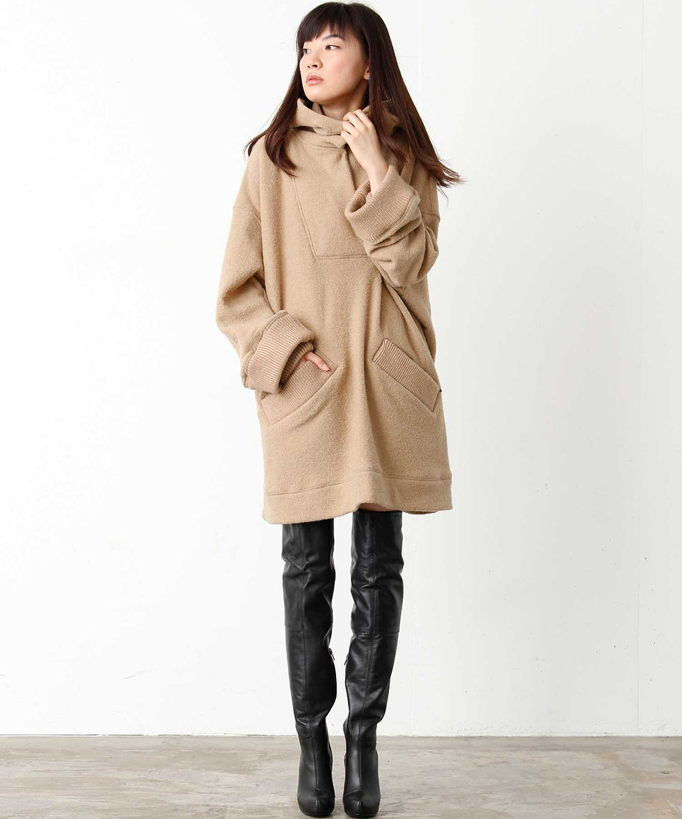 サムネイル： Wool bouclé-hooded dress