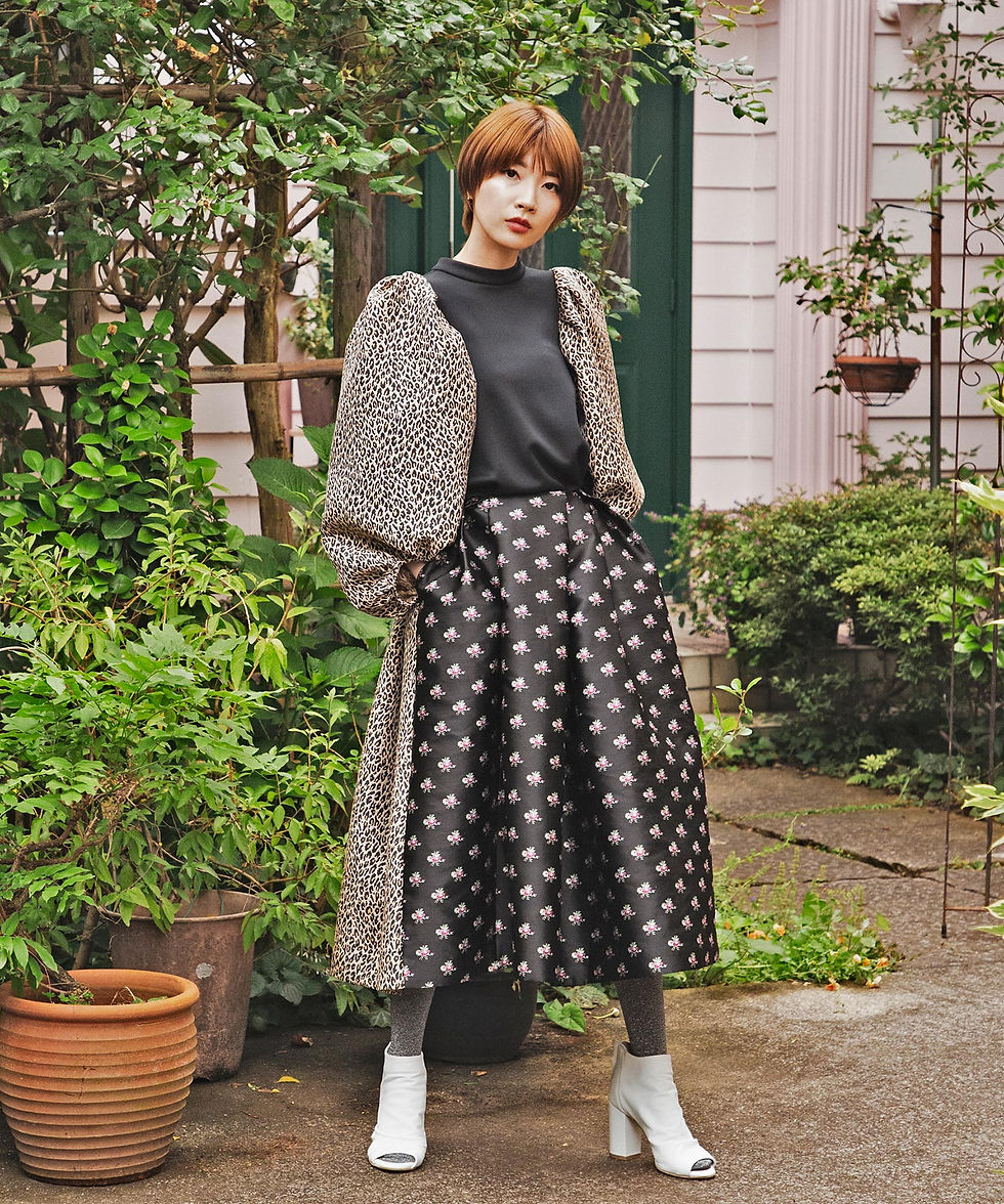 サムネイル： Leopard jacquard power shoulder pullover
