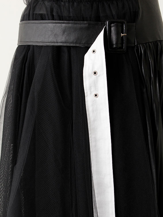 サムネイル： Light leather Side Pleated Tulle Skirt
