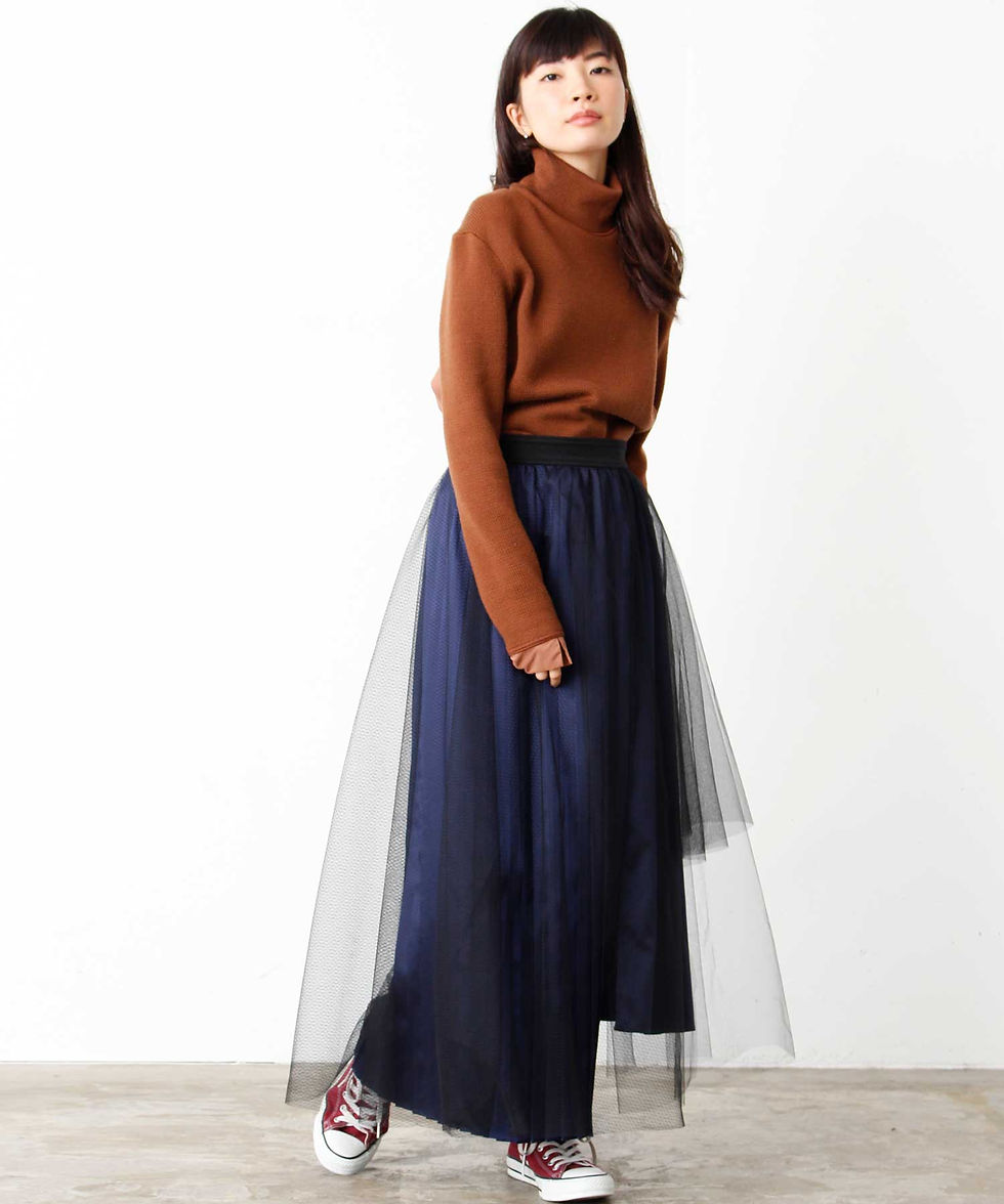 サムネイル： Tulle mix side pleated skirt