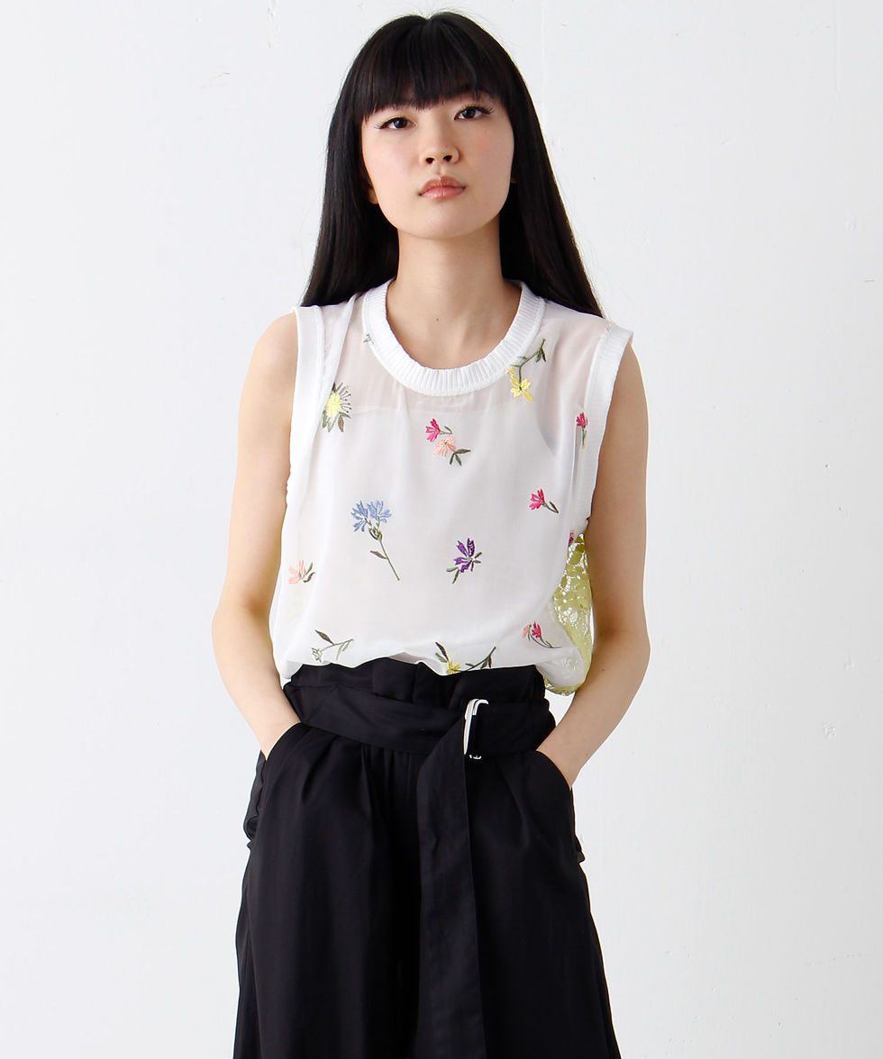 サムネイル： Embroidered flower sleeveless tops