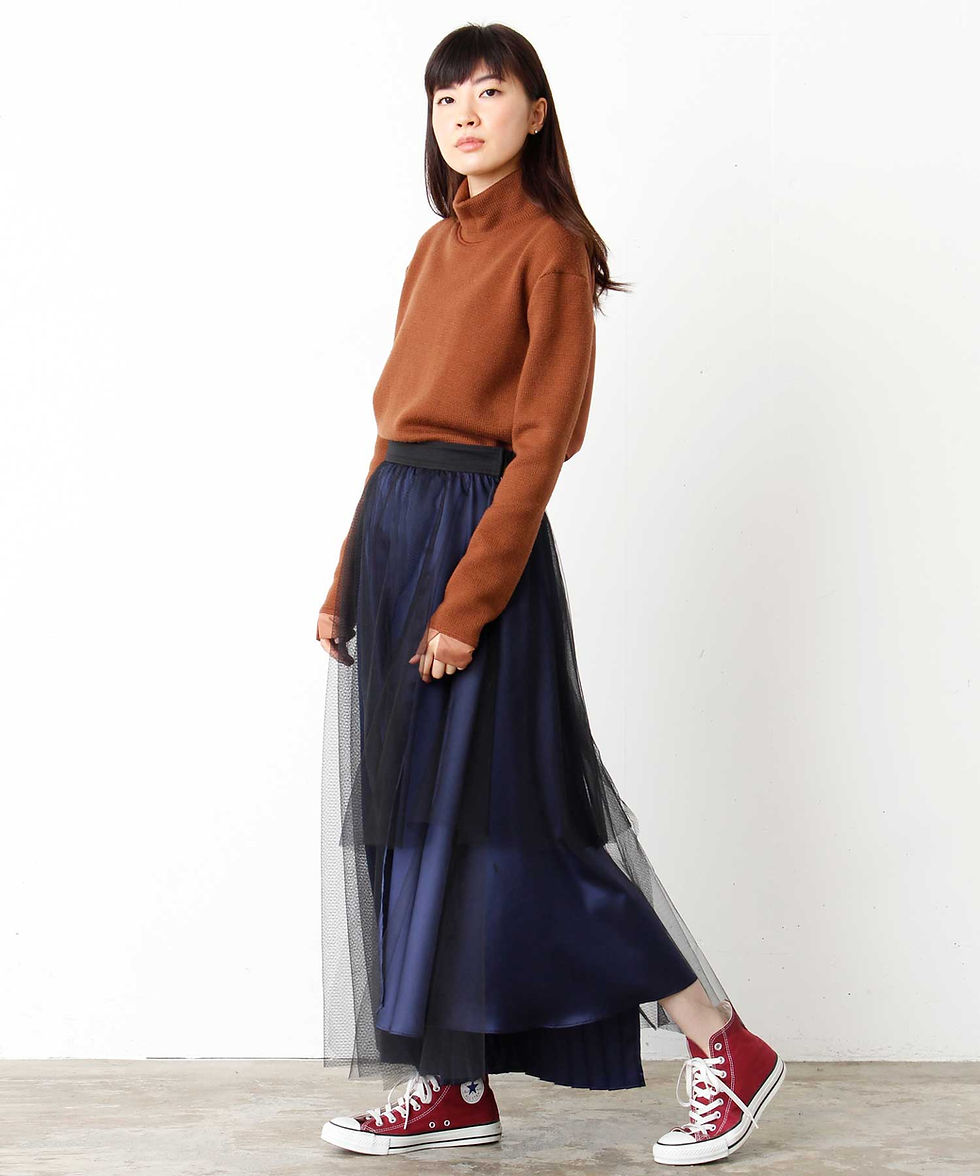 サムネイル： Tulle mix side pleated skirt