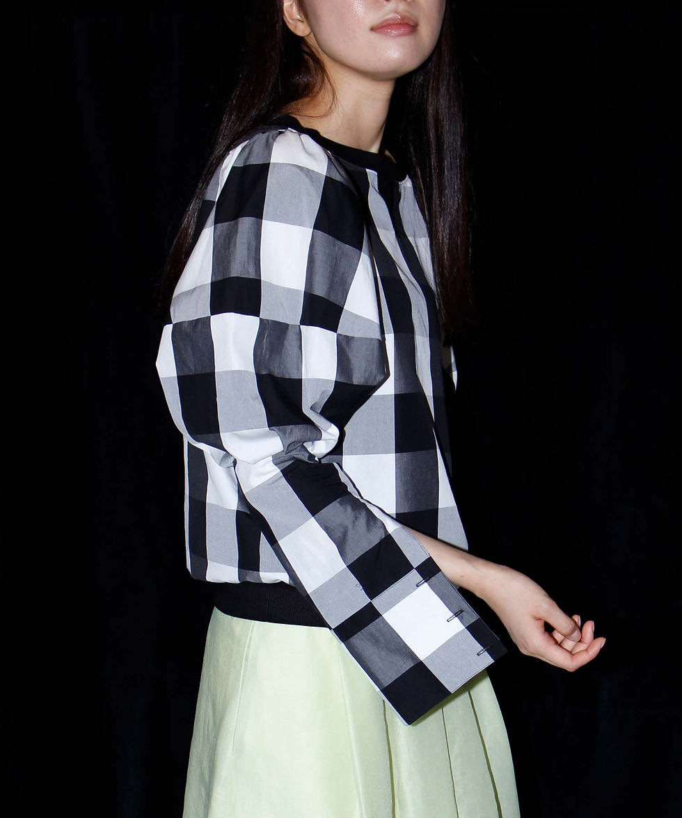 サムネイル： Gingham Check Volume Sleeve Tops
