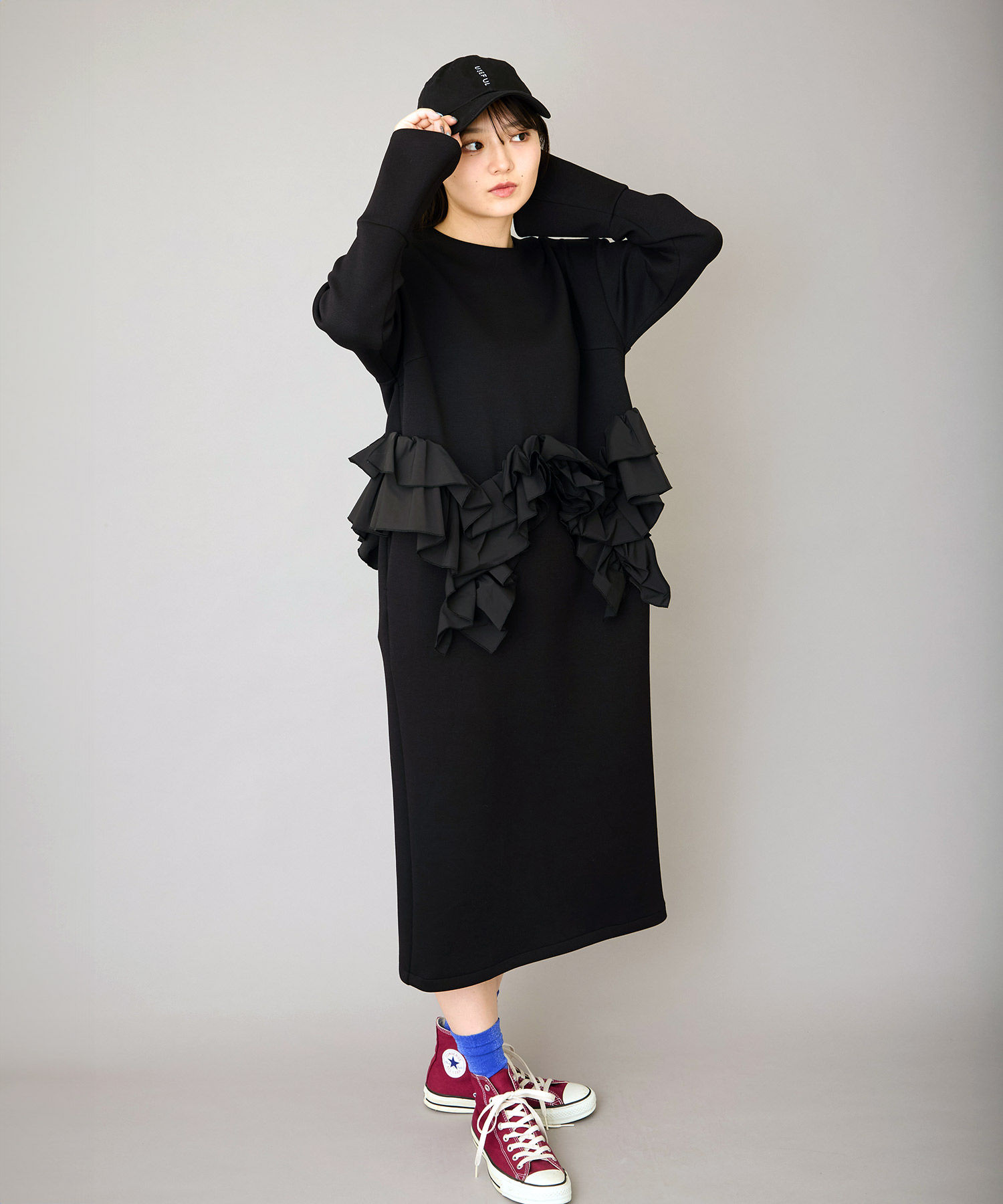 Frill design jersey dress