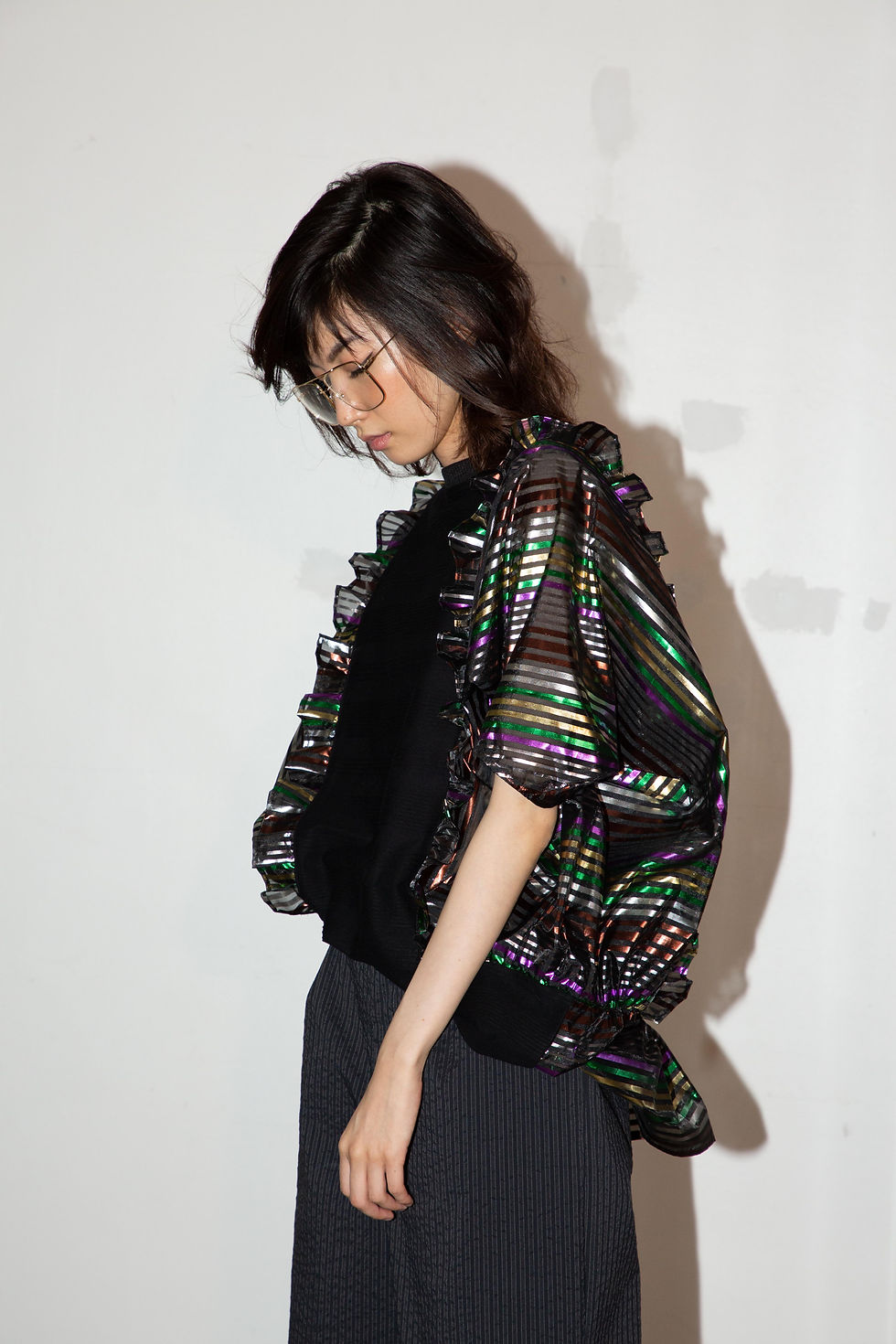 サムネイル： Multi stripe frill blouse
