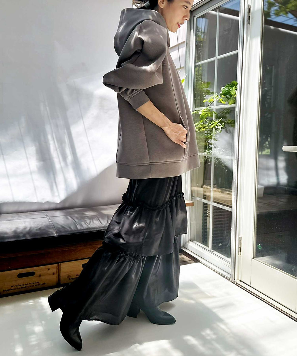 サムネイル： Foil satin waist zip tiered skirt