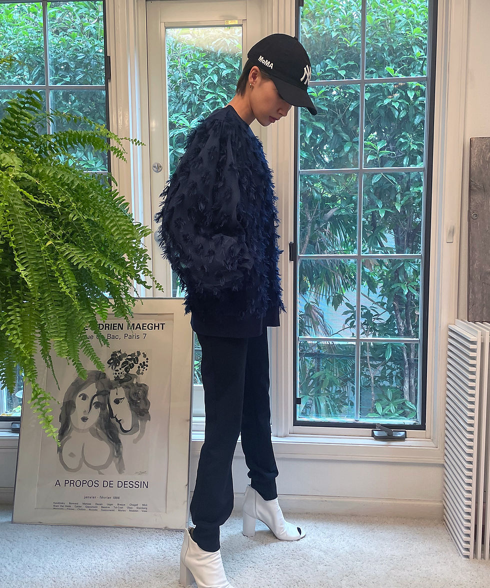 サムネイル： Import cut jacquard switching balloon sleeve pullover