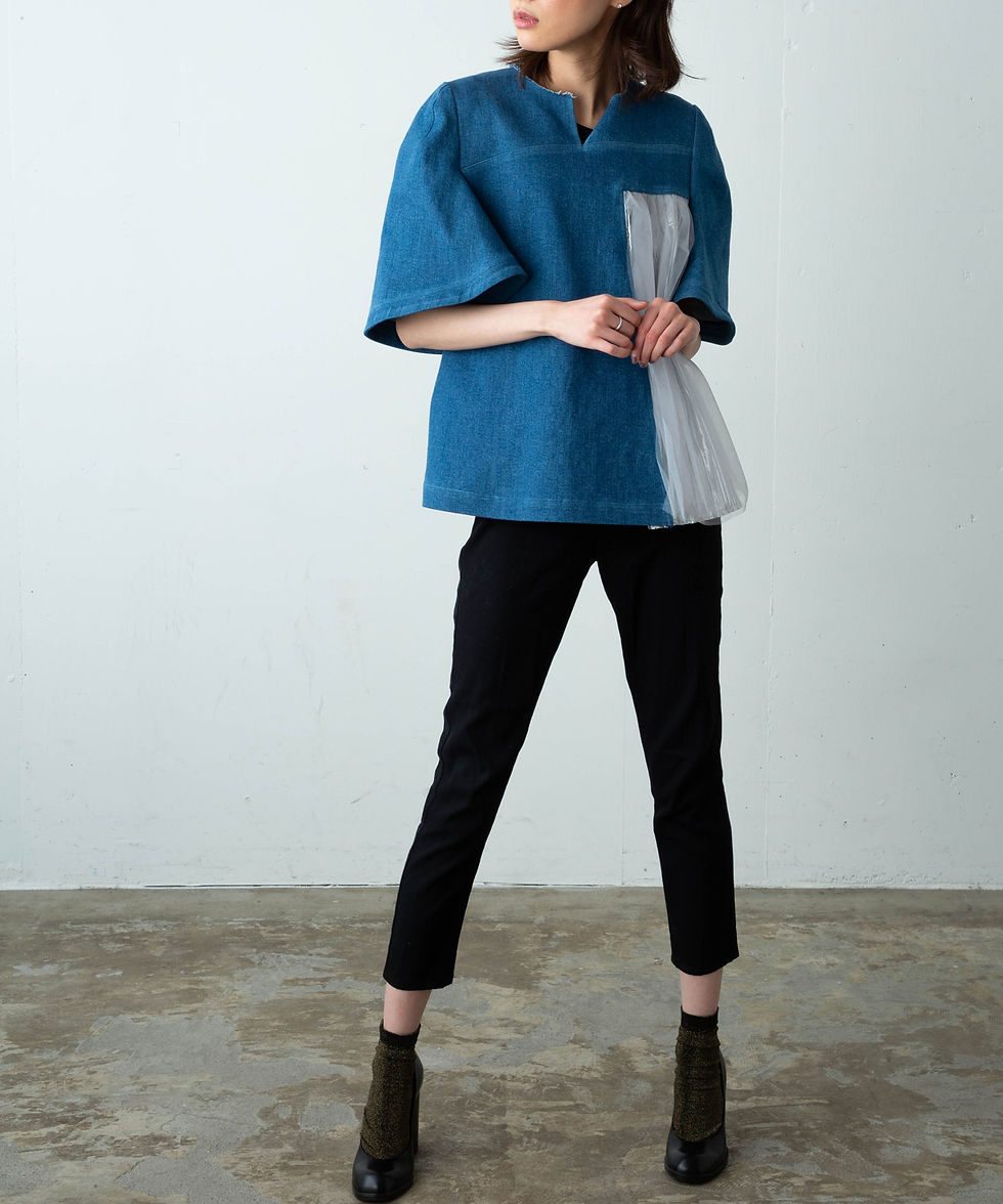サムネイル： Denim mix pleated tops