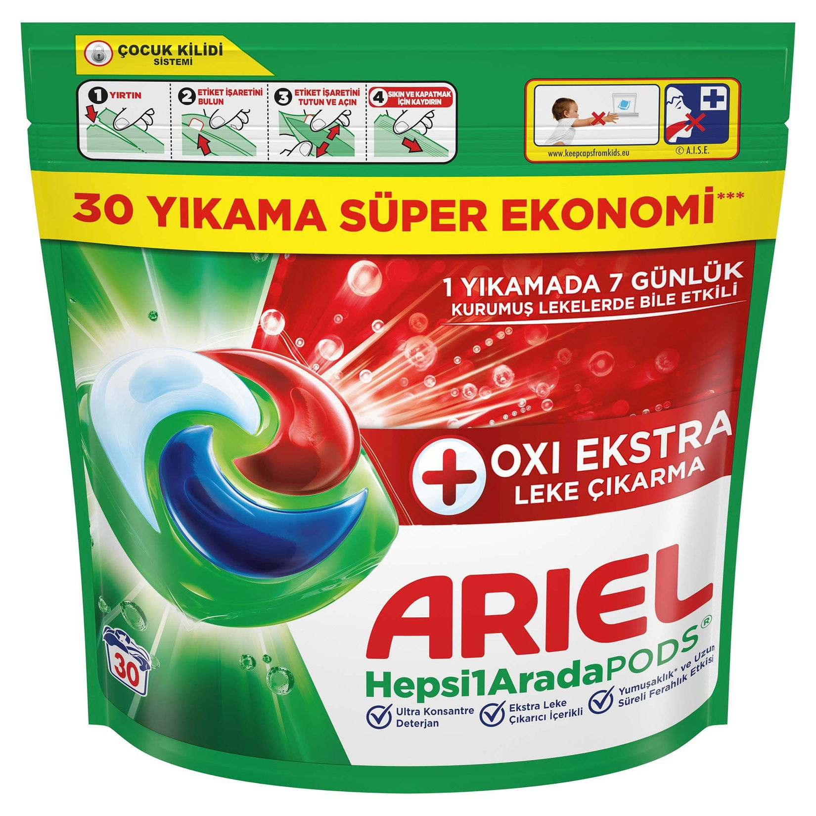 Ariel Hepsi1Arada PODS® Oxi Extra Çamaşır Deterjanı Beyazlar & Renkliler 30 Adet