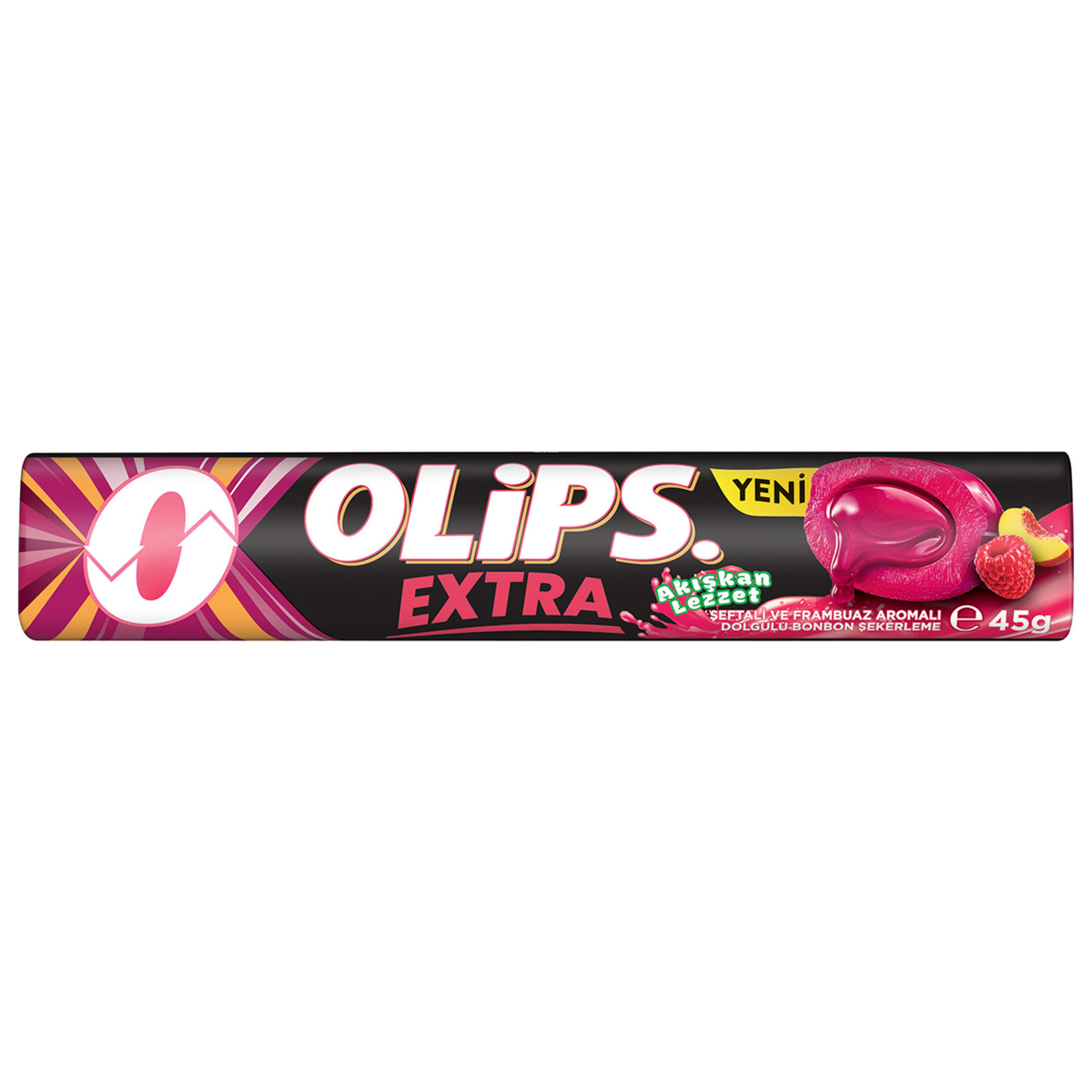 Olips Extra Şeftali & Frambuaz Aroma Dolgulu Bonbon Şeker 45 Gr