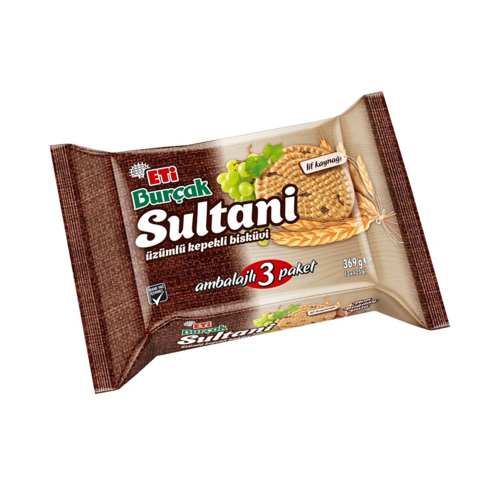 Eti Burçak Sultani Üzümlü Kepekli Bisküvi 3 x 123 Gr
