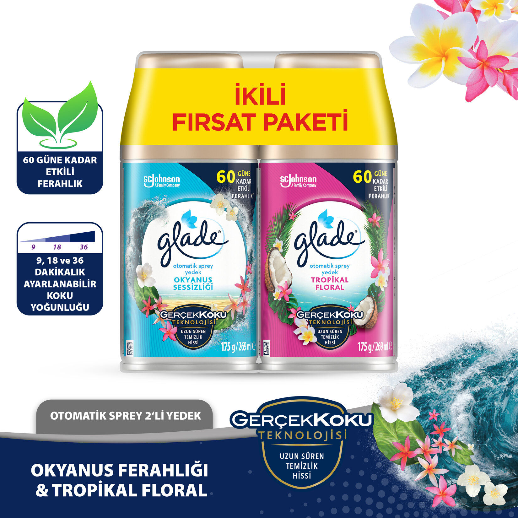 Glade Otomatik Sprey Yedek Okyanus + Tropikal 2'li