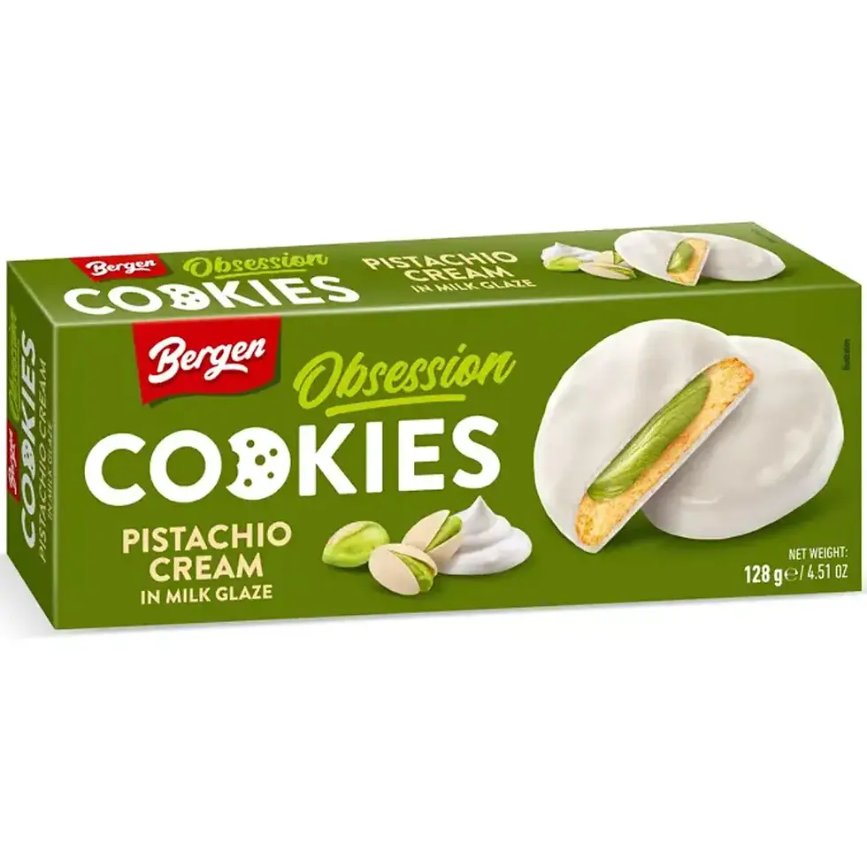 Bergen Obsession Pistachio White Cookies 27 x 128g